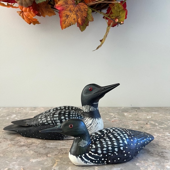 2 Hand Carved Wooden Loons - Picture 1 of 16